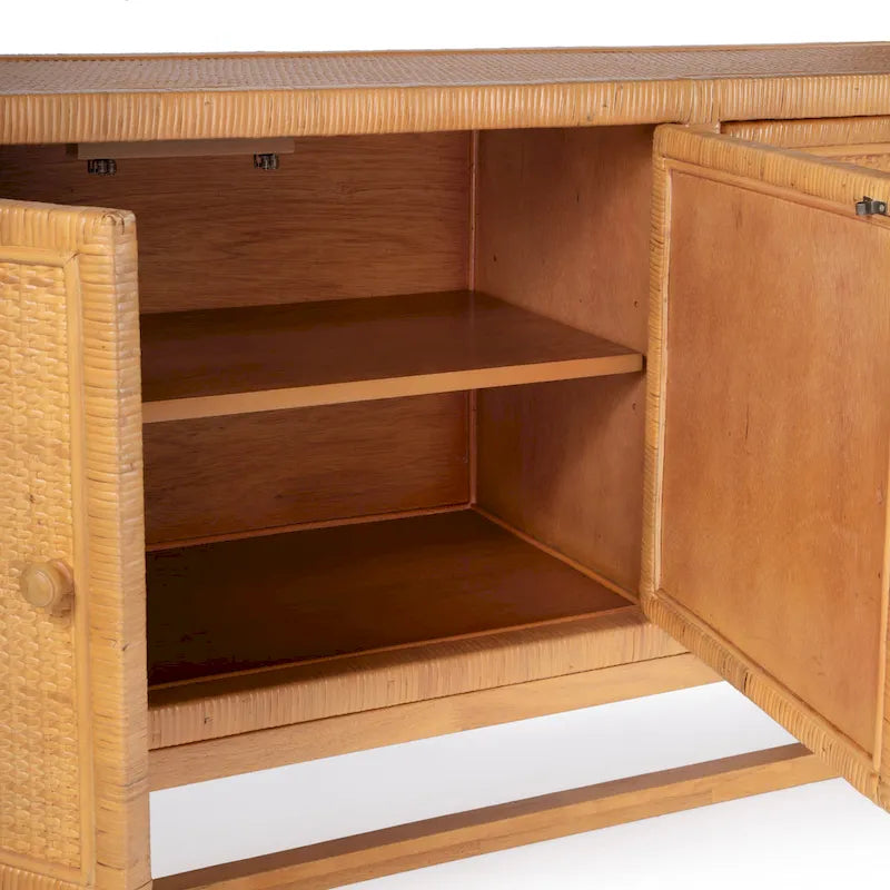 Credenza a 4 ante in rattan naturale, montaggio da 1 persona