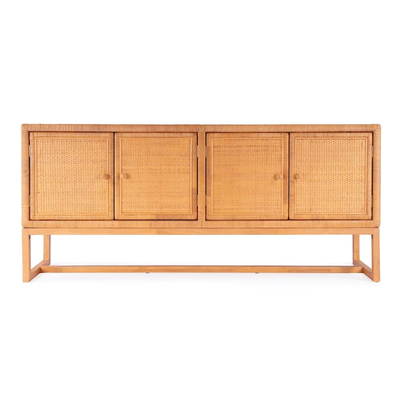 Credenza a 4 ante in rattan naturale, montaggio da 1 persona