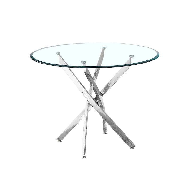Tavolo da pranzo rotondo in vetro, argento/oro, stile moderno, 4 posti