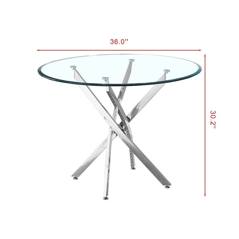 Tavolo da pranzo rotondo in vetro, argento/oro, stile moderno, 4 posti