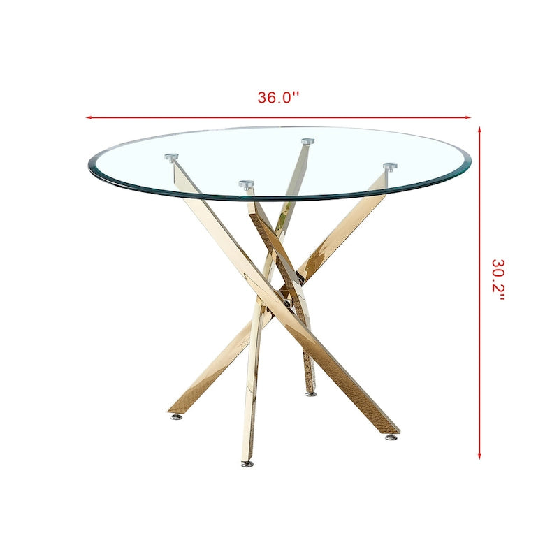 Tavolo da pranzo rotondo in vetro, argento/oro, stile moderno, 4 posti