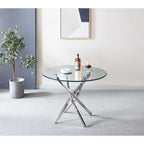 Tavolo da pranzo rotondo in vetro, argento/oro, stile moderno, 4 posti