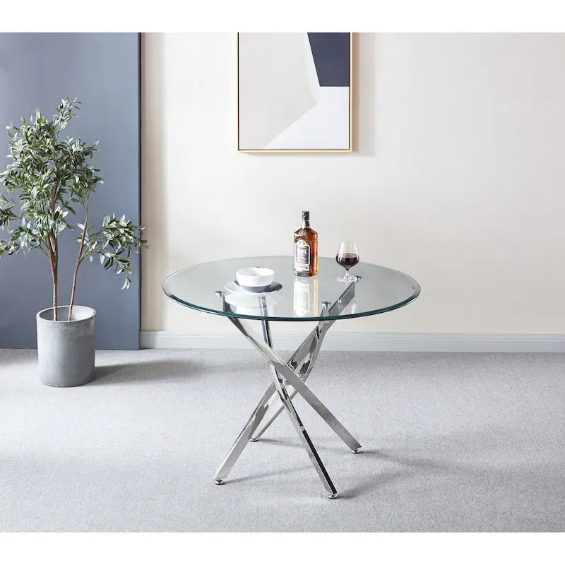 Tavolo da pranzo rotondo in vetro, argento/oro, stile moderno, 4 posti
