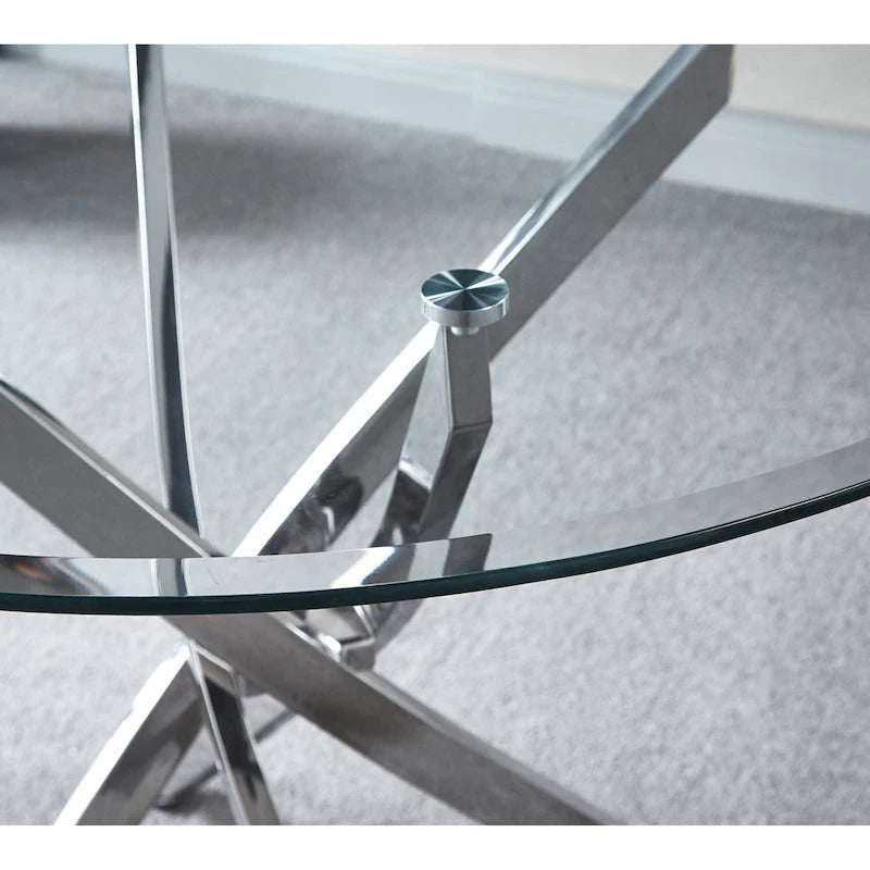 Tavolo da pranzo rotondo in vetro, argento/oro, stile moderno, 4 posti