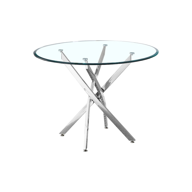 Tavolo da pranzo rotondo in vetro, argento/oro, stile moderno, 4 posti
