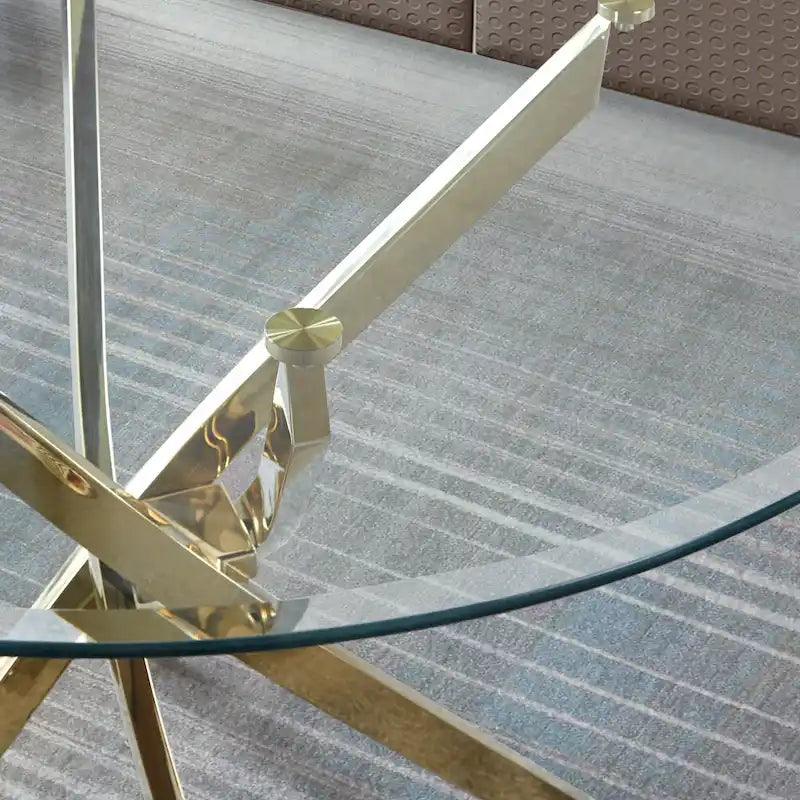 Tavolo da pranzo rotondo in vetro, argento/oro, stile moderno, 4 posti