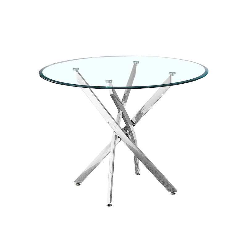 Tavolo da pranzo rotondo in vetro, argento/oro, stile moderno, 4 posti