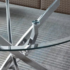 Tavolo da pranzo rotondo in vetro, argento/oro, stile moderno, 4 posti