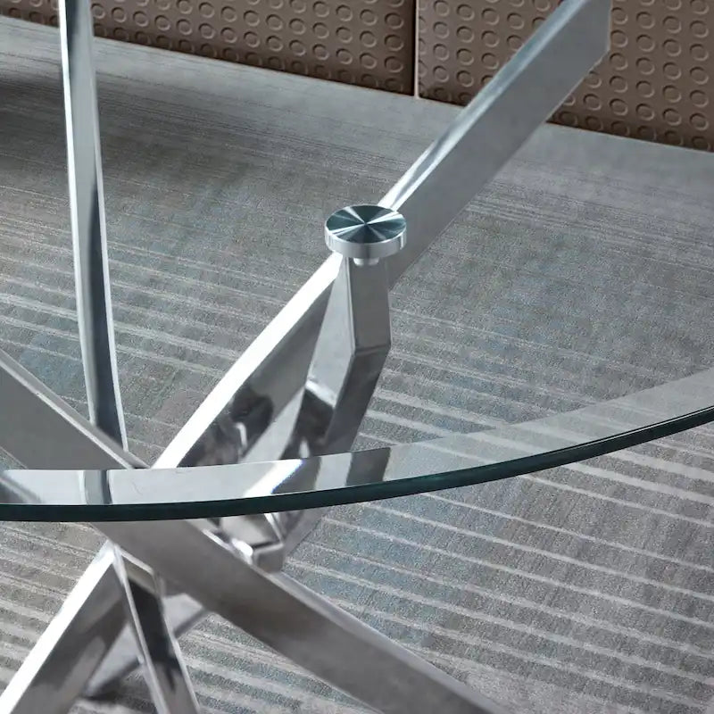 Tavolo da pranzo rotondo in vetro, argento/oro, stile moderno, 4 posti