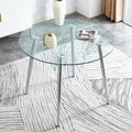 Tavolo da pranzo rotondo in vetro da 40" con gambe in metallo, argento/oro, 4-6 posti a sedere