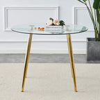 Tavolo da pranzo rotondo in vetro da 40" con gambe in metallo, argento/oro, 4-6 posti a sedere