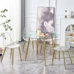 Tavolo da pranzo rotondo in vetro da 40" con gambe in metallo, argento/oro, 4-6 posti a sedere