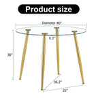 Tavolo da pranzo rotondo in vetro da 40" con gambe in metallo, argento/oro, 4-6 posti a sedere