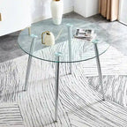 Tavolo da pranzo rotondo in vetro da 40" con gambe in metallo, argento/oro, 4-6 posti a sedere