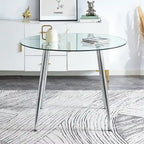 Tavolo da pranzo rotondo in vetro da 40" con gambe in metallo, argento/oro, 4-6 posti a sedere