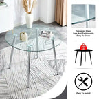 Tavolo da pranzo rotondo in vetro da 40" con gambe in metallo, argento/oro, 4-6 posti a sedere