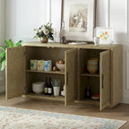Credenza a 3 ante naturale/blu/grigia con ripiani regolabili, maniglie nere – 1 posto a sedere