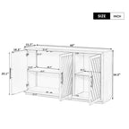 Credenza a 3 ante naturale/blu/grigia con ripiani regolabili, maniglie nere – 1 posto a sedere