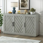 Credenza a 3 ante naturale/blu/grigia con ripiani regolabili, maniglie nere – 1 posto a sedere