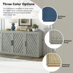 Credenza a 3 ante naturale/blu/grigia con ripiani regolabili, maniglie nere – 1 posto a sedere