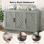 Credenza a 3 ante naturale/blu/grigia con ripiani regolabili, maniglie nere – 1 posto a sedere