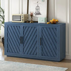 Credenza a 3 ante naturale/blu/grigia con ripiani regolabili, maniglie nere – 1 posto a sedere