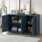 Credenza a 3 ante naturale/blu/grigia con ripiani regolabili, maniglie nere – 1 posto a sedere