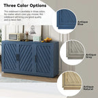 Credenza a 3 ante naturale/blu/grigia con ripiani regolabili, maniglie nere – 1 posto a sedere
