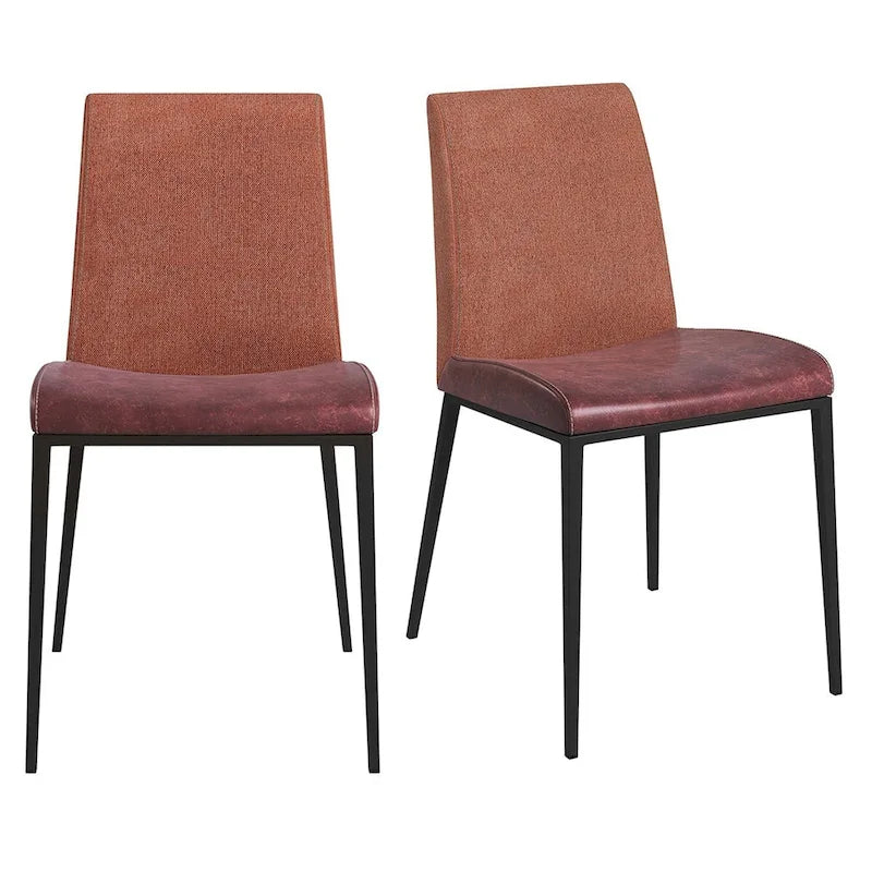 Sedie da pranzo in similpelle marrone scuro e ruggine, set da 2