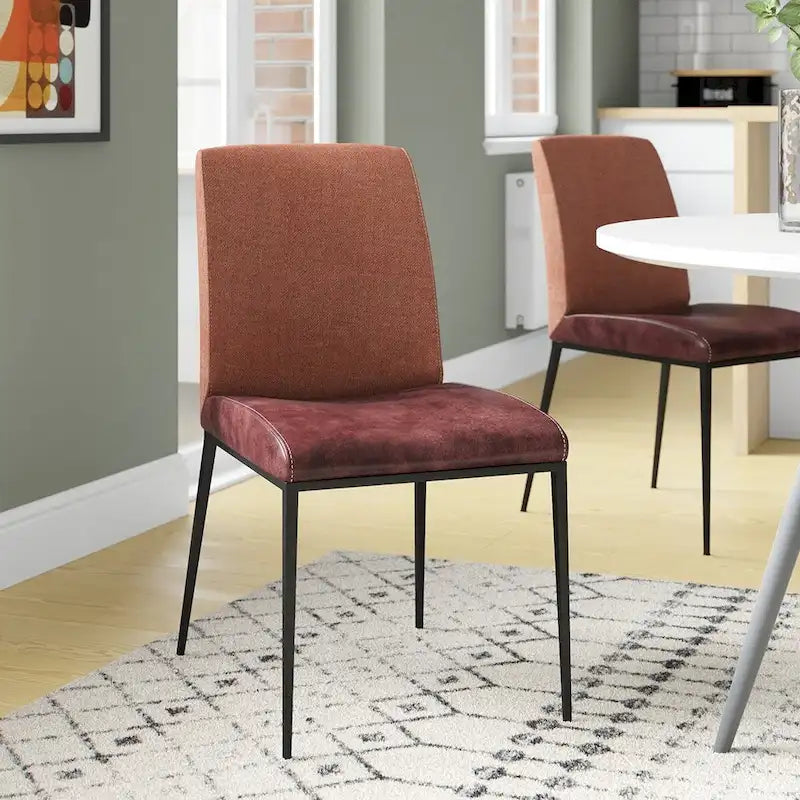 Sedie da pranzo in similpelle marrone scuro e ruggine, set da 2