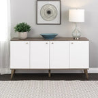 Madia/Credenza a 4 ante bianca/grigio sbiancato in stile Mid-Century Modern – Posti a sedere 4-6