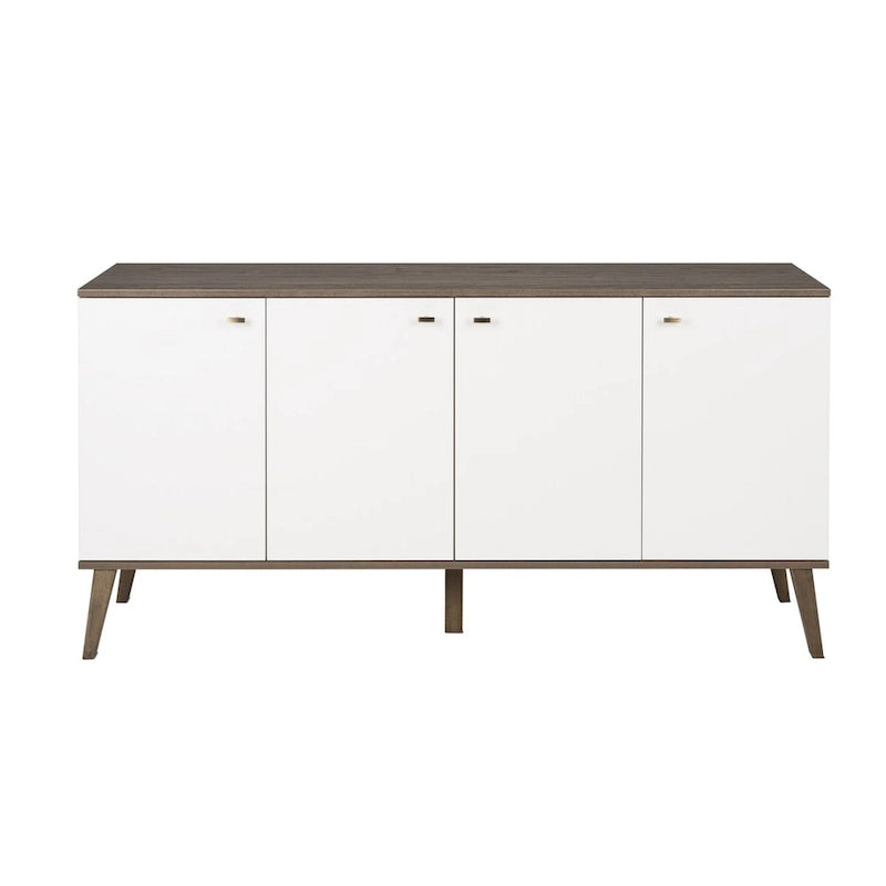 Madia/Credenza a 4 ante bianca/grigio sbiancato in stile Mid-Century Modern – Posti a sedere 4-6