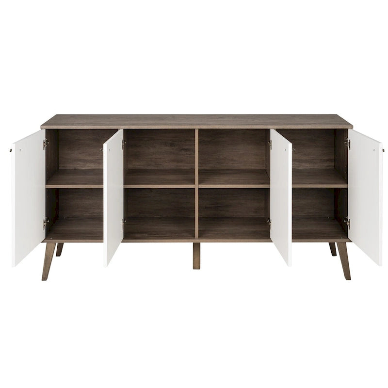 Madia/Credenza a 4 ante bianca/grigio sbiancato in stile Mid-Century Modern – Posti a sedere 4-6
