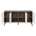 Madia/Credenza a 4 ante bianca/grigio sbiancato in stile Mid-Century Modern – Posti a sedere 4-6