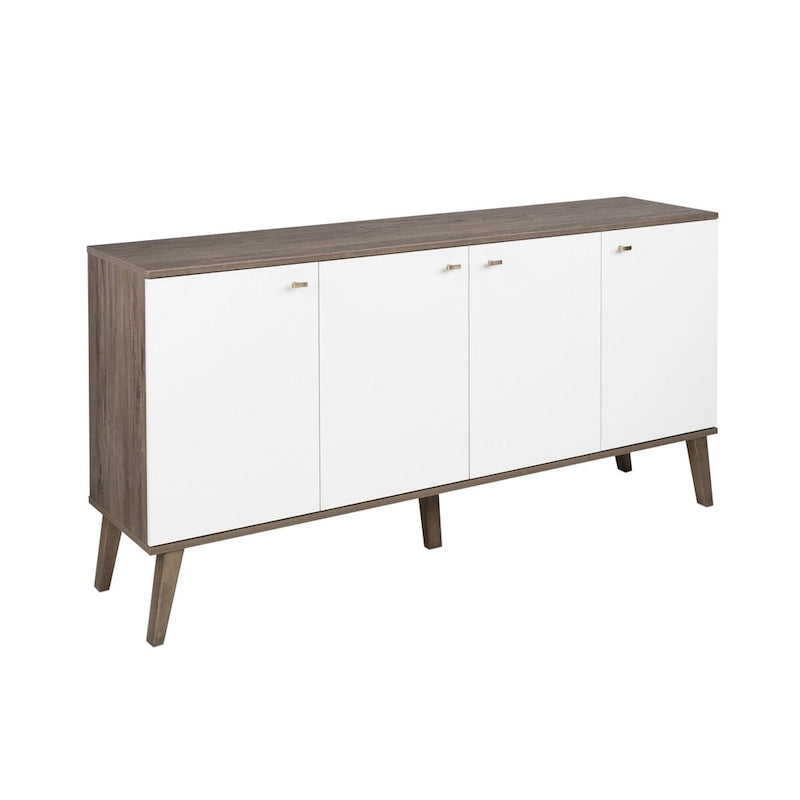 Madia/Credenza a 4 ante bianca/grigio sbiancato in stile Mid-Century Modern – Posti a sedere 4-6