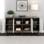 Madia/Credenza a 4 ante bianca/grigio sbiancato in stile Mid-Century Modern – Posti a sedere 4-6
