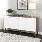 Madia/Credenza a 4 ante bianca/grigio sbiancato in stile Mid-Century Modern – Posti a sedere 4-6