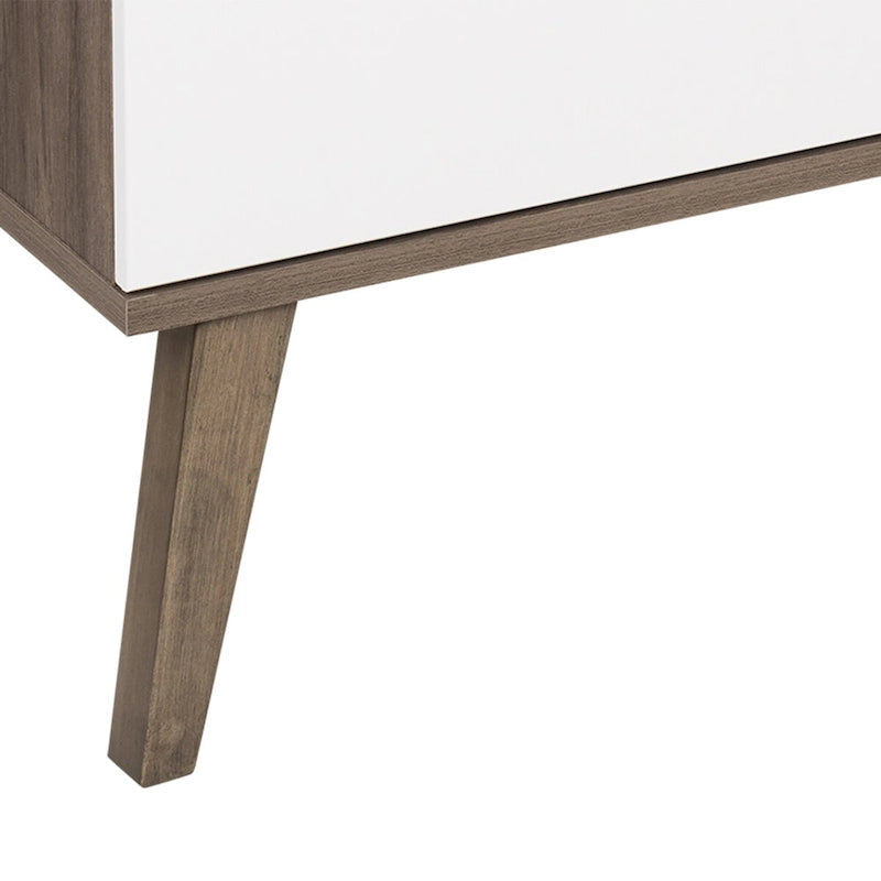Madia/Credenza a 4 ante bianca/grigio sbiancato in stile Mid-Century Modern – Posti a sedere 4-6