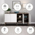 Madia/Credenza a 4 ante bianca/grigio sbiancato in stile Mid-Century Modern – Posti a sedere 4-6