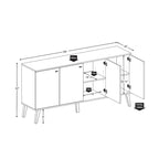 Madia/Credenza a 4 ante bianca/grigio sbiancato in stile Mid-Century Modern – Posti a sedere 4-6