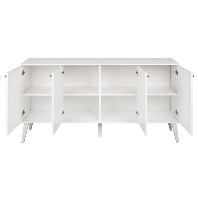 Madia/Credenza a 4 ante bianca/grigio sbiancato in stile Mid-Century Modern – Posti a sedere 4-6