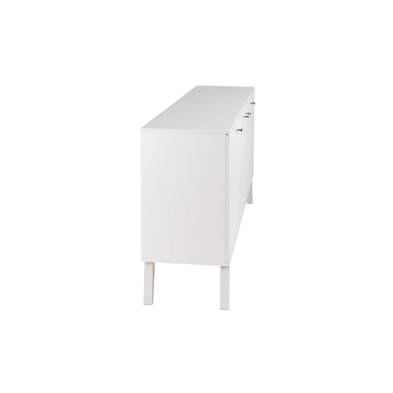 Madia/Credenza a 4 ante bianca/grigio sbiancato in stile Mid-Century Modern – Posti a sedere 4-6