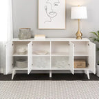 Madia/Credenza a 4 ante bianca/grigio sbiancato in stile Mid-Century Modern – Posti a sedere 4-6