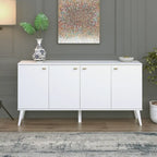 Madia/Credenza a 4 ante bianca/grigio sbiancato in stile Mid-Century Modern – Posti a sedere 4-6