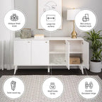 Madia/Credenza a 4 ante bianca/grigio sbiancato in stile Mid-Century Modern – Posti a sedere 4-6