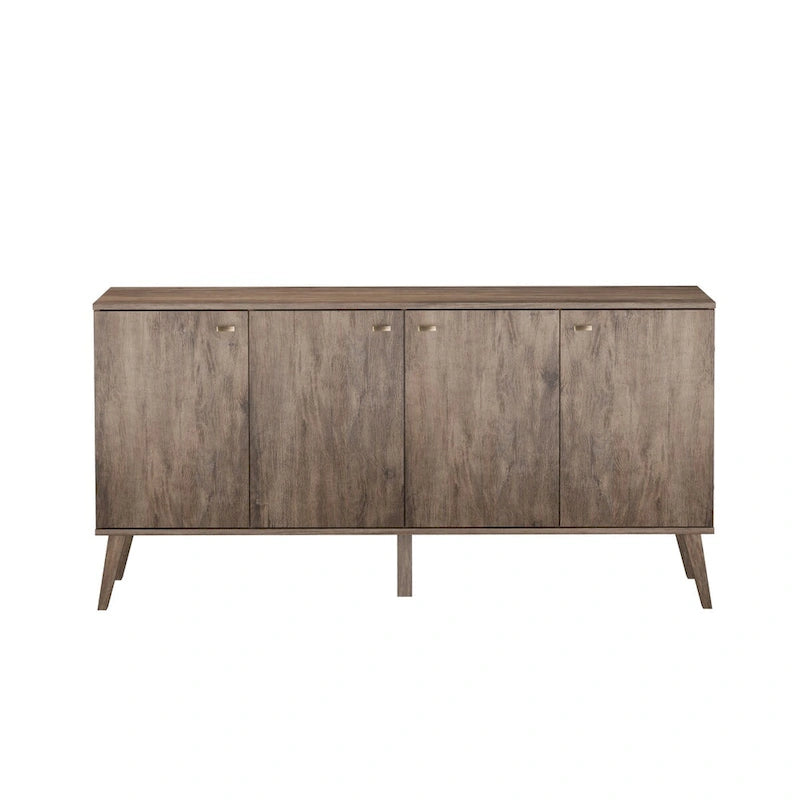 Madia/Credenza a 4 ante bianca/grigio sbiancato in stile Mid-Century Modern – Posti a sedere 4-6