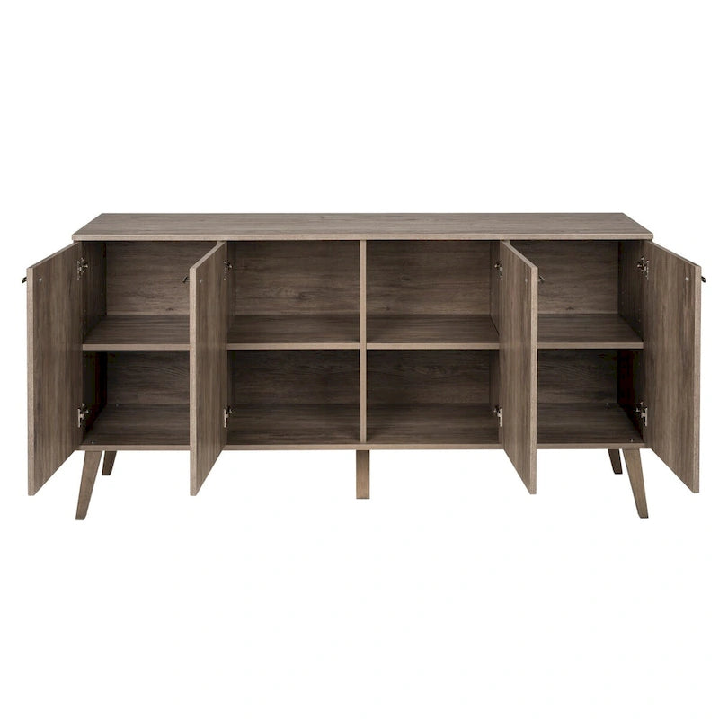 Madia/Credenza a 4 ante bianca/grigio sbiancato in stile Mid-Century Modern – Posti a sedere 4-6