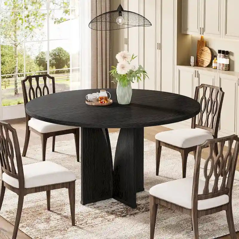 Tavolo da pranzo rotondo da 100 cm, nero/legno/marrone, 4 posti a sedere
