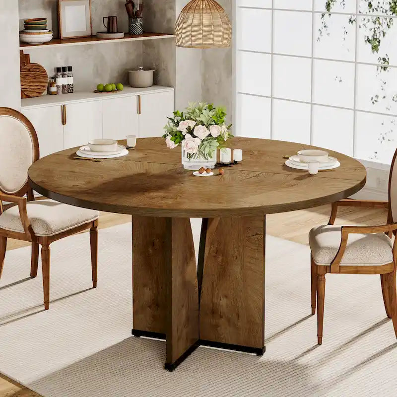 Tavolo da pranzo rotondo da 100 cm, nero/legno/marrone, 4 posti a sedere