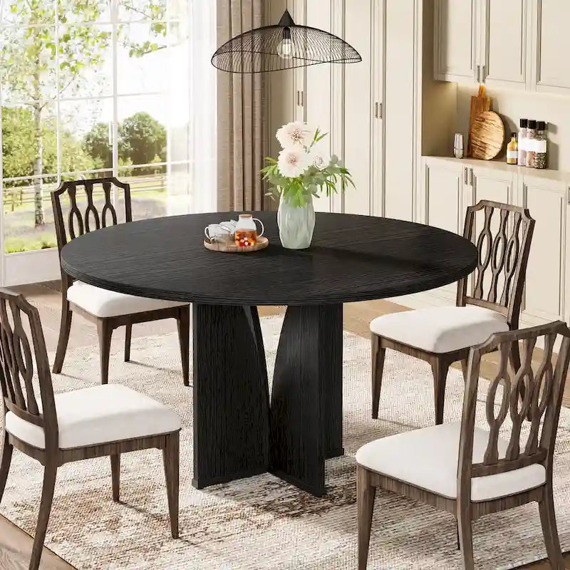 Tavolo da pranzo rotondo da 100 cm, nero/legno/marrone, 4 posti a sedere